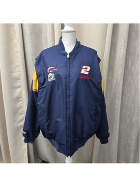 Vintage Rusty Wallace Jacket Mens L Blue Full Zip Bomber Chase Nascar Racing 90s